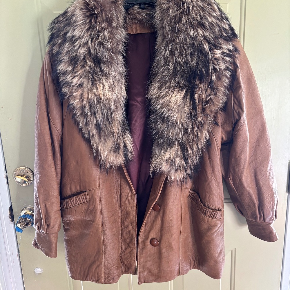 ladies.Leather and Real FurCollar 3/4 Jacket